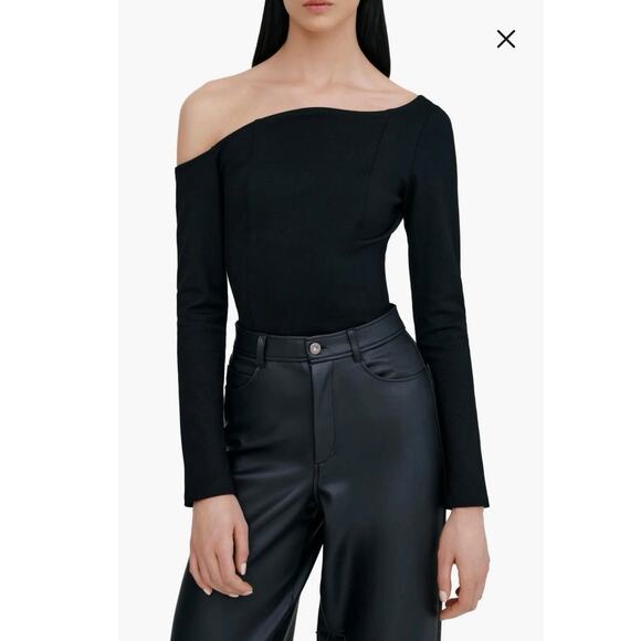NWOT Marcella Sylvan One-Shoulder Top in Black SZ L - Picture 1 of 8